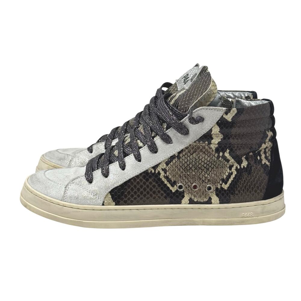 P448 Skate Snakeskin Print High Top Sneakers with Glittery Laces Size 40 EU